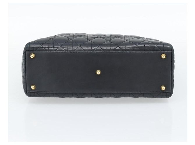 Borsa Christian Dior Lady Dior Canage in pelle di agnello nera e oro Auth 194778V Nero D'oro - vista 9