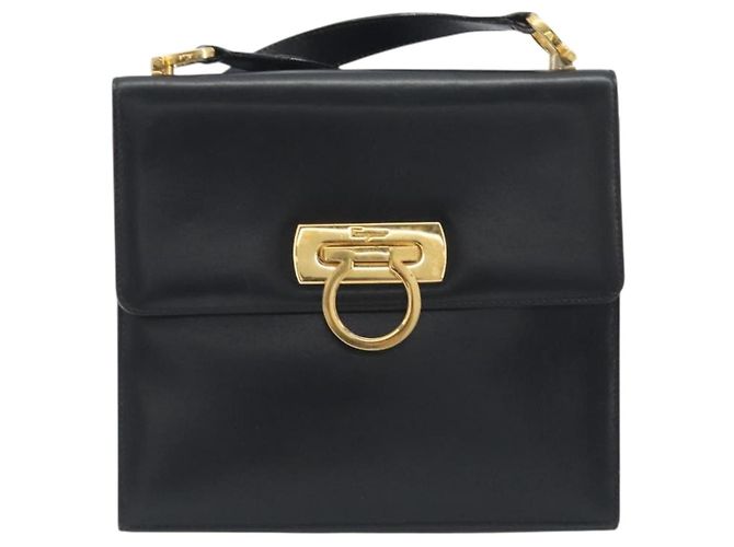 Borsa a tracolla Salvatore Ferragamo Gancini in pelle nera e oro Auth 194666 Nero D'oro - vista 2