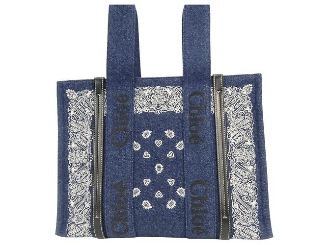 Borsa Tote Woody Medium Chloé Bianco Blu - Ansicht 2