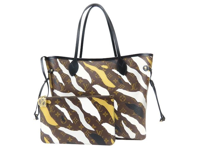 Borsa Tote Louis Vuitton Neverfull MM Marrone Nero Argento D'oro - vista 2