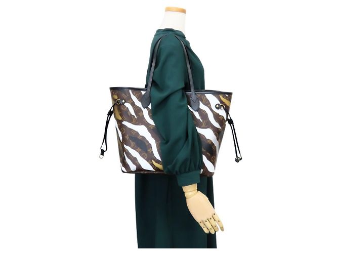 Borsa Tote Louis Vuitton Neverfull MM Marrone Nero Argento D'oro - vista 24