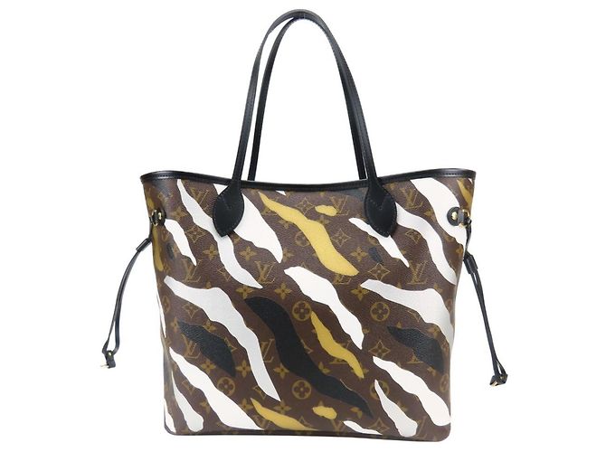 Borsa Tote Louis Vuitton Neverfull MM Marrone Nero Argento D'oro - vista 3