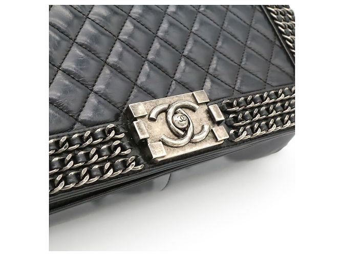 Borsa a Spalla Chanel Boy Chanel Matelassé Coco Mark Chain Blu navy - vista 10