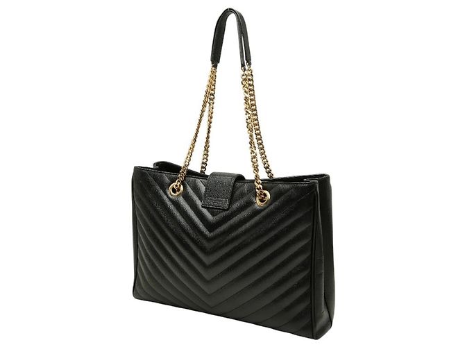 Borsa Tote Cassandra con logo YSL e catena Saint Laurent Nero - vista 2