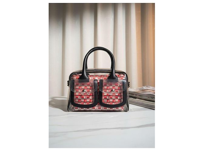 Bally Savanna Bolsa em PVC transparente e couro Marrom Preto Branco Vermelho - vista 3
