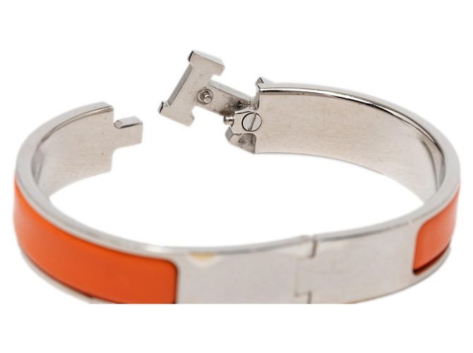 Hermès Bracciale Click H PM Hermes Argento Arancione - vista 4
