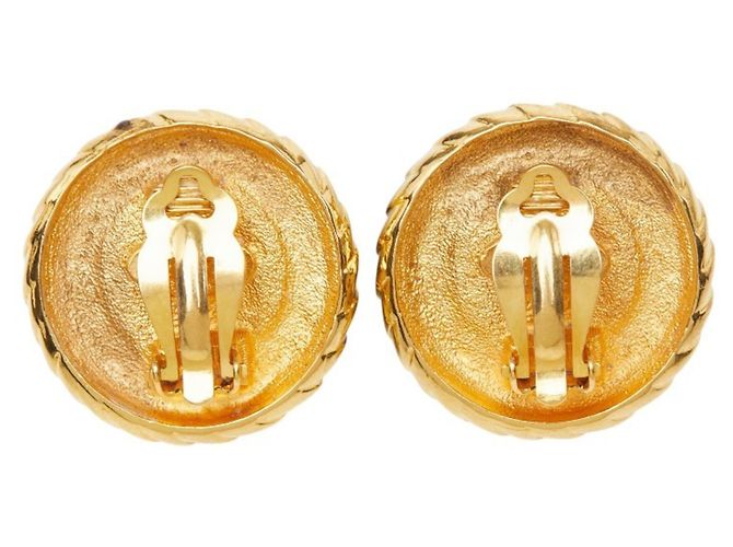 Orecchini a clip rotondi Vintage Chanel Coco Mark Marrone D'oro - vista 3