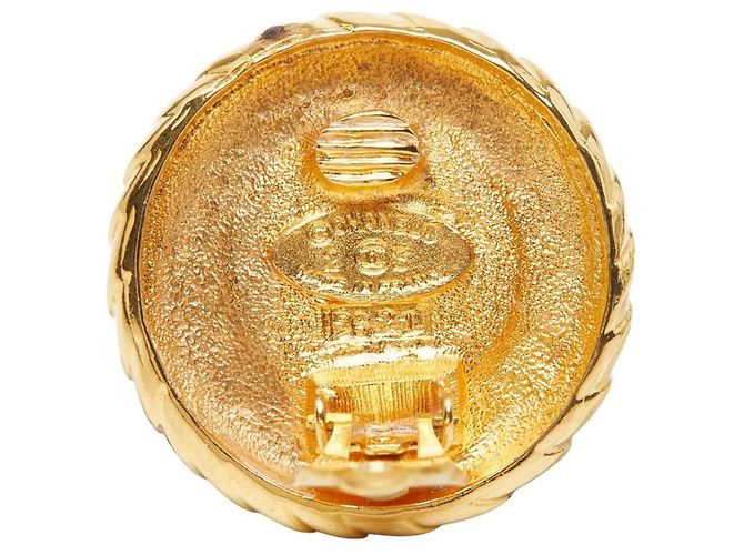 Orecchini a clip rotondi Vintage Chanel Coco Mark Marrone D'oro - vista 4