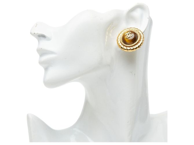 Orecchini a clip rotondi Vintage Chanel Coco Mark Marrone D'oro - vista 5