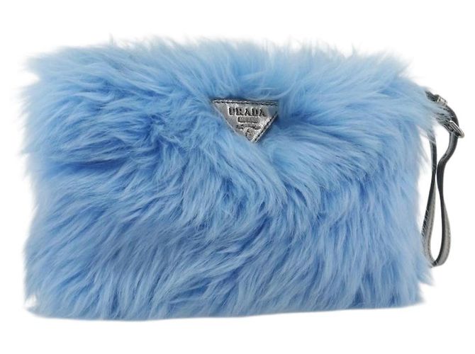 Clutch Prada Faux Fur Oversized Blu - vista 3
