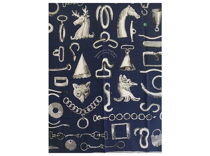 Carré Hermès Inventaire Poétique in seta e cashmere Bianco Blu - vista 2