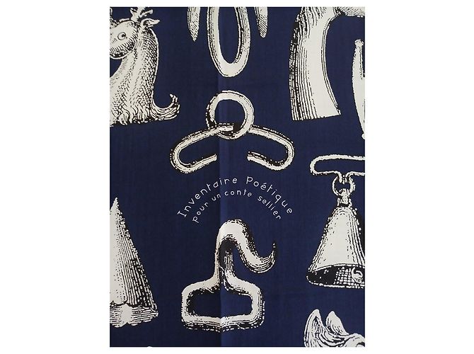 Carré Hermès Inventaire Poétique in seta e cashmere Bianco Blu - vista 3