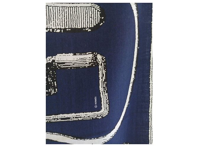 Carré Hermès Inventaire Poétique in seta e cashmere Bianco Blu - vista 5