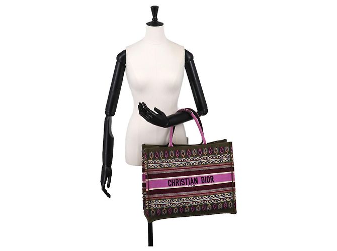 Borsa Christian Dior Book Tote Large Multicolore Cachi - vista 10