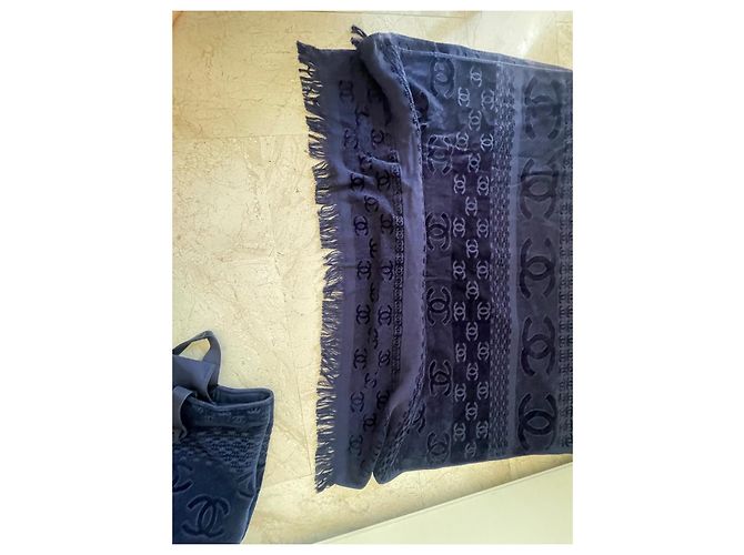 Chanel Borsa Tote in Spugna Blu Navy Monogramma CC Blu scuro - vista 7