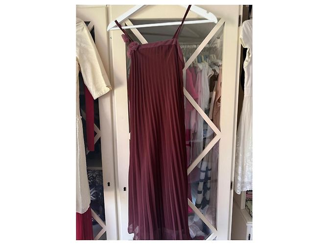 Christian Dior burgunderrotes plissiertes Seidenmaxikleid Bordeaux - Ansicht 4