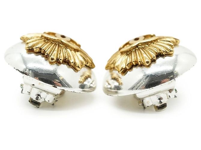 Timeless Chanel Orecchini a clip Vintage Gold Silver CC Sunburst in ottone argentato Argento - vista 3