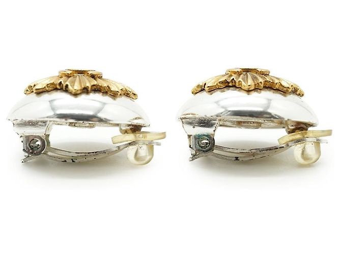 Timeless Chanel Orecchini a clip Vintage Gold Silver CC Sunburst in ottone argentato Argento - vista 4