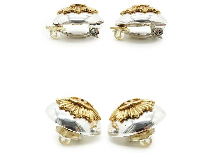 Timeless Chanel Orecchini a clip Vintage Gold Silver CC Sunburst in ottone argentato Argento - vista 5