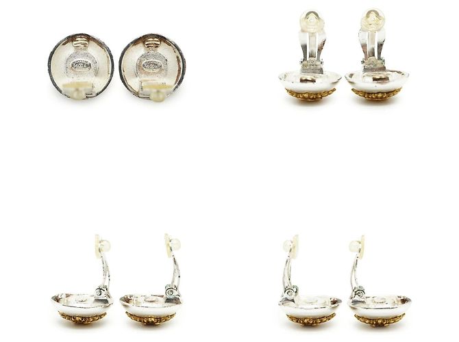 Timeless Chanel Orecchini a clip Vintage Gold Silver CC Sunburst in ottone argentato Argento - vista 6