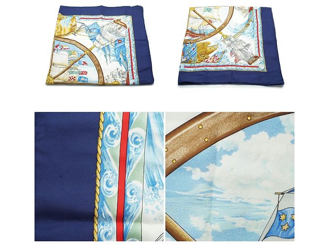 Sciarpa in seta vintage Hermès Blu Vive le Vent 1992 Toutsy Bourthoumieux - vista 5