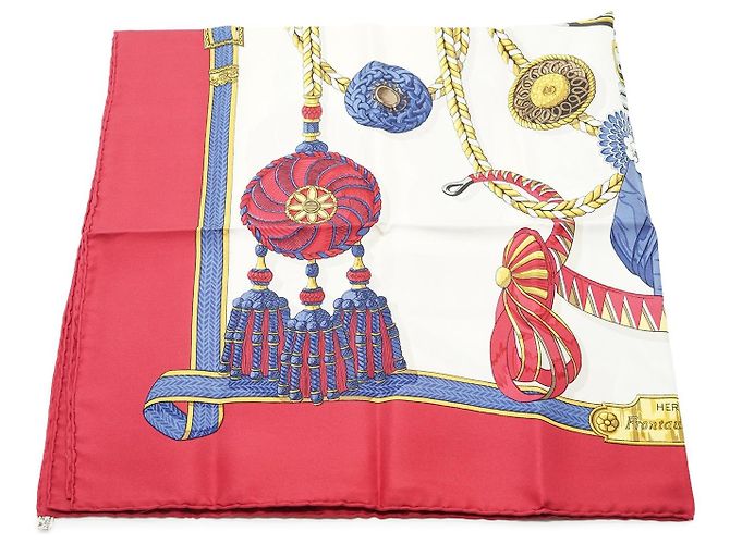 Hermès Hermes Vintage Red Frontaux et Cocardes 1968 Caty Latham Seidentuch Rot - Ansicht 2