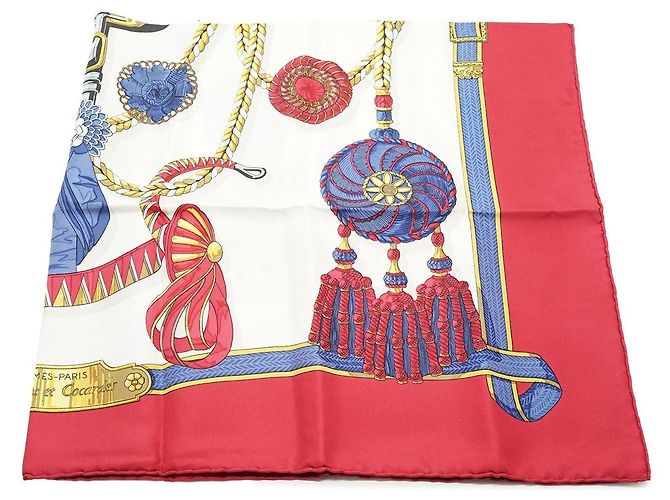 Hermès Hermes Vintage Red Frontaux et Cocardes 1968 Caty Latham Seidentuch Rot - Ansicht 3