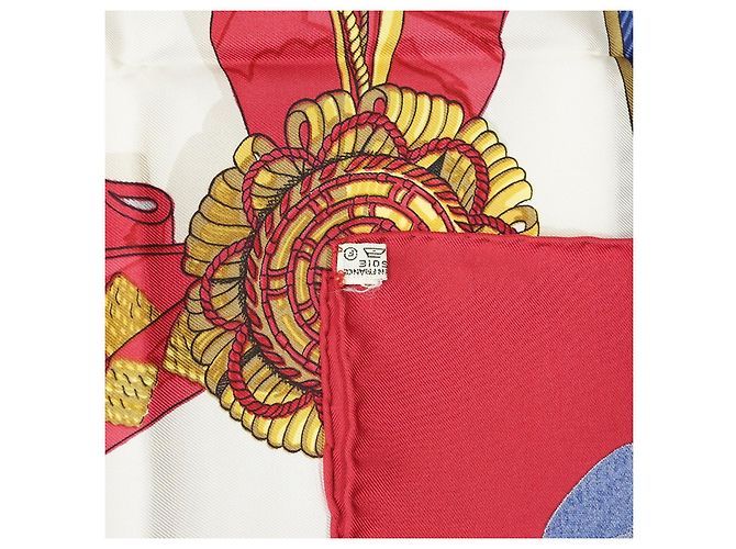 Hermès Hermes Vintage Red Frontaux et Cocardes 1968 Caty Latham Seidentuch Rot - Ansicht 4