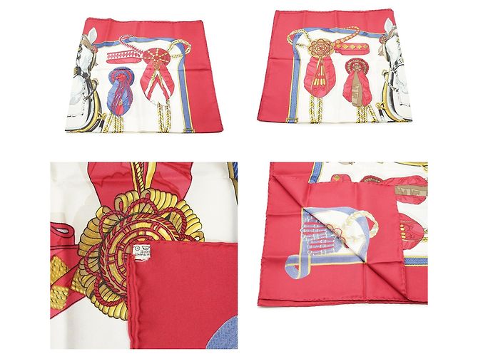 Hermès Hermes Vintage Red Frontaux et Cocardes 1968 Caty Latham Seidentuch Rot - Ansicht 5