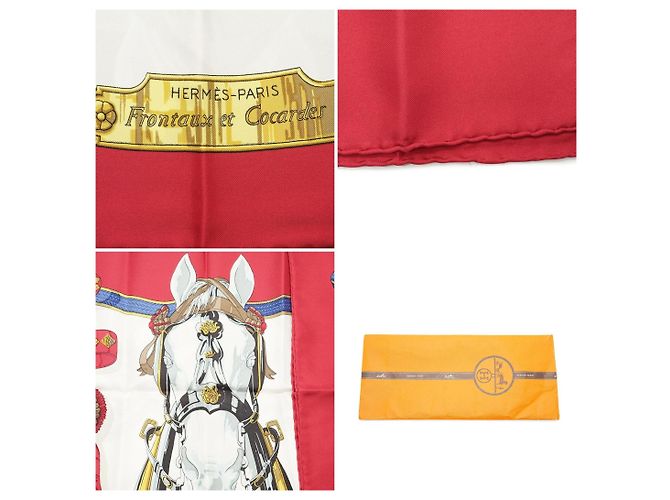 Hermès Hermes Vintage Red Frontaux et Cocardes 1968 Caty Latham Seidentuch Rot - Ansicht 6