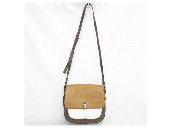Autre Marque Leder-Schultertasche SAZABY LRA-02 Braun Weiß Beige - Ansicht 3