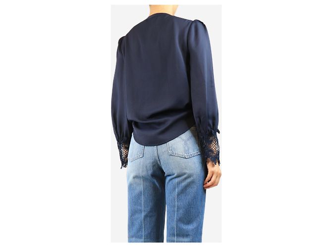 L'Agence Bluse mit Spitzenmanschetten in Navy - Größe S Marineblau - Ansicht 2