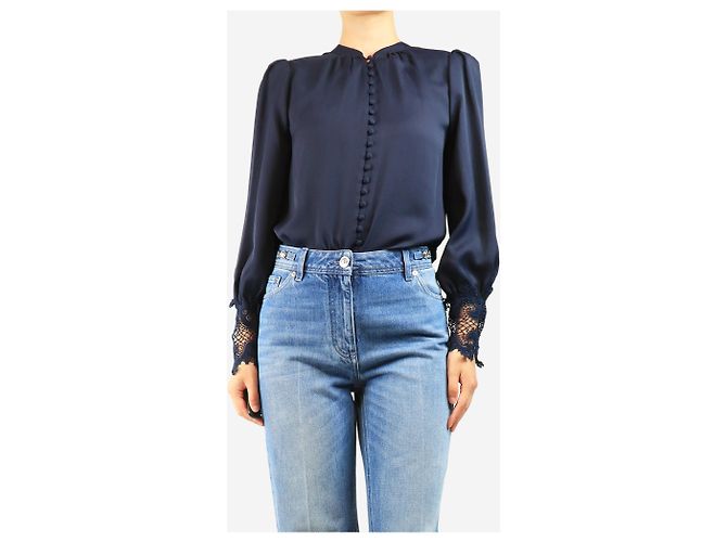 L'Agence Bluse mit Spitzenmanschetten in Navy - Größe S Marineblau - Ansicht 3