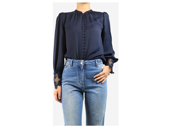 L'Agence Bluse mit Spitzenmanschetten in Navy - Größe S Marineblau - Ansicht 4