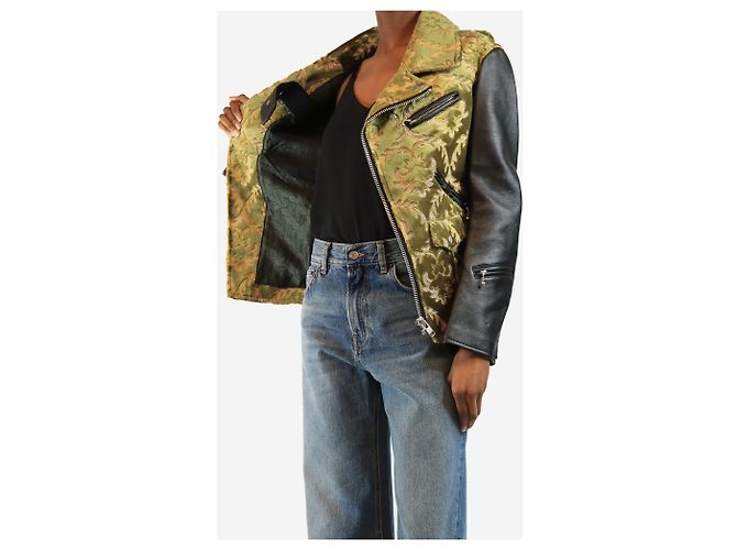 Junya Watanabe Jacquard-Kunstlederjacke in Schwarz und Grün - Größe XS - Ansicht 4