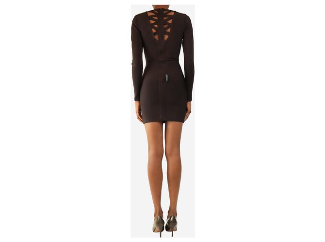 Herve Leger Braunes Mini-Kleid mit Kreuzfront - Größe XS - Ansicht 2