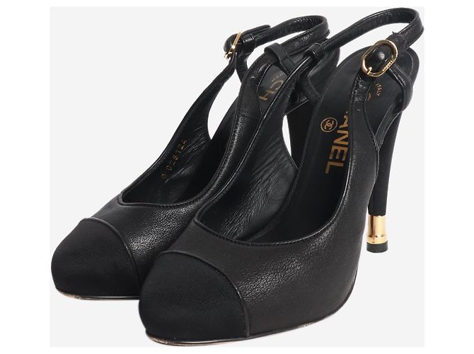 Chanel Scarpins slingback em couro preto - tamanho EU 37 - vista 2