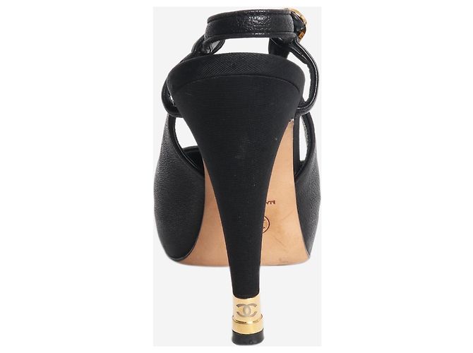 Chanel Scarpins slingback em couro preto - tamanho EU 37 - vista 3