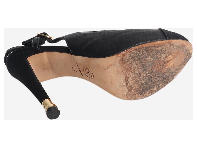Chanel Scarpins slingback em couro preto - tamanho EU 37 - vista 4