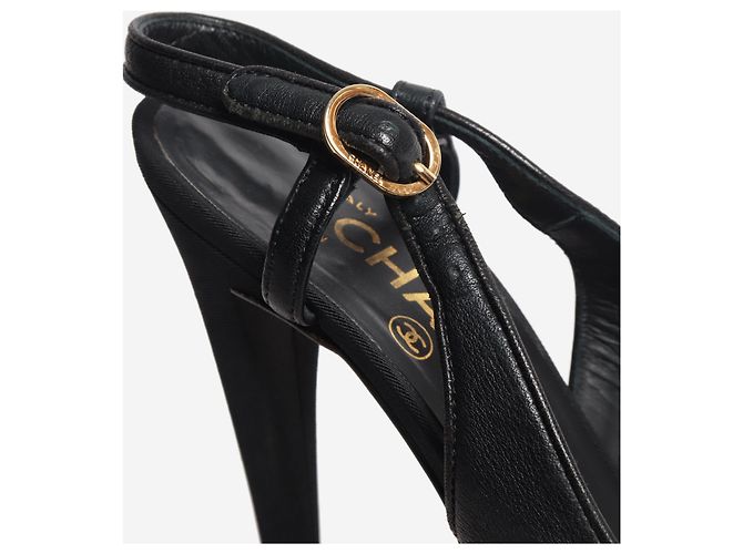 Chanel Scarpins slingback em couro preto - tamanho EU 37 - vista 5