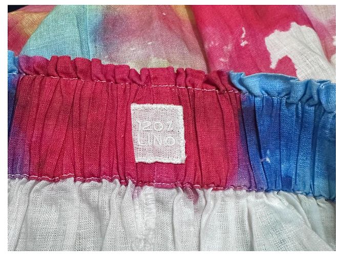 Falda midi 120% Lino con estampado de acuarela Rosa Blanco Azul Multicolor Verde Amarillo - vista 4