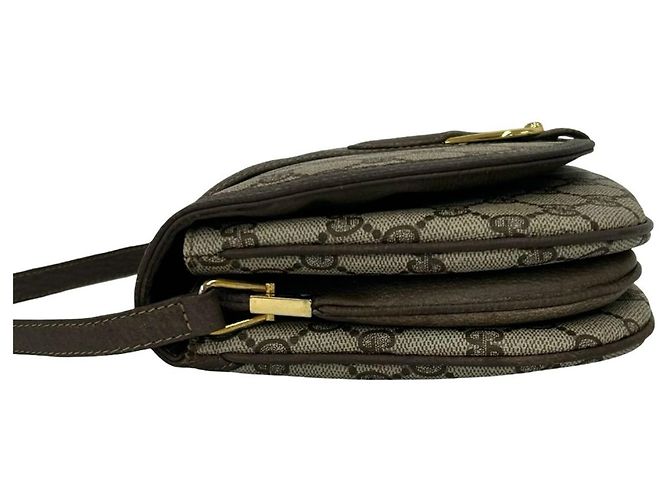 Gucci Old GG Logo Muster Leder Mini Schultertasche Braun - Ansicht 5