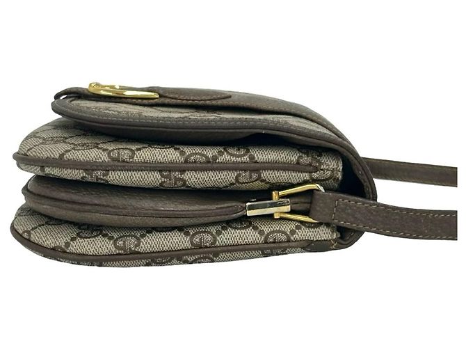 Gucci Old GG Logo Muster Leder Mini Schultertasche Braun - Ansicht 6