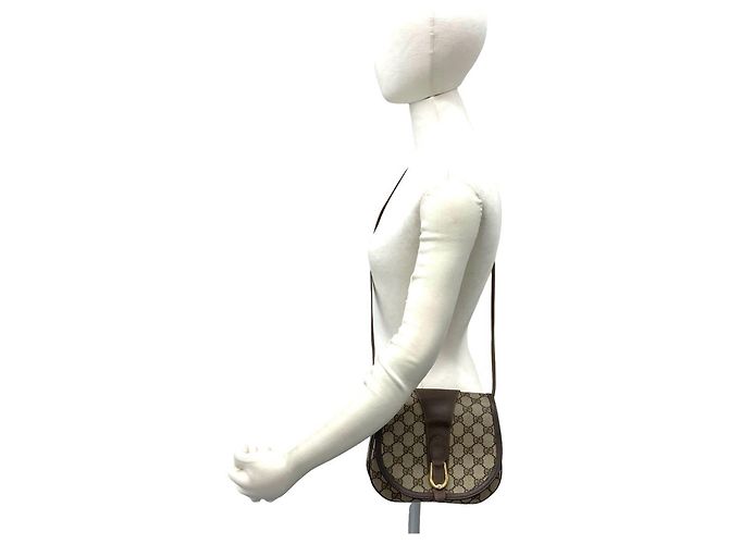 Bolso de hombro de cuero Gucci Vintage GG Pattern Logo Castaño - vista 2