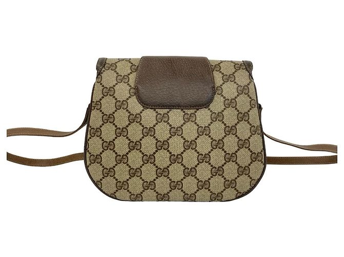 Bolso de hombro de cuero Gucci Vintage GG Pattern Logo Castaño - vista 3