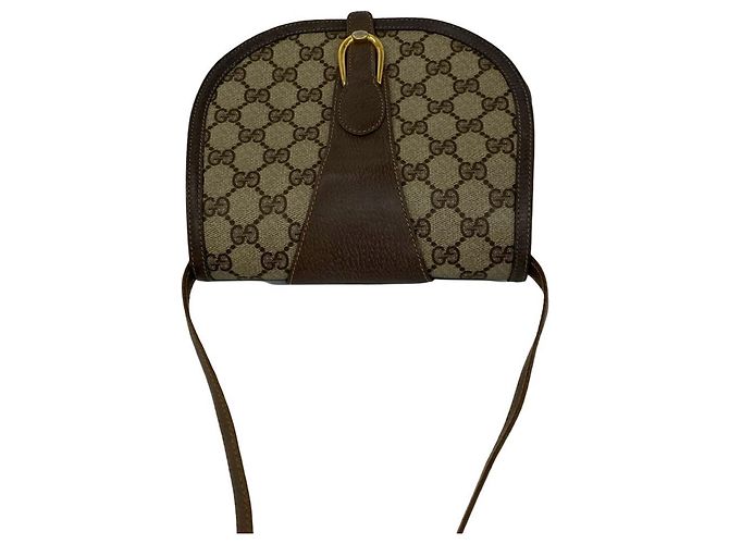 Bolso de hombro de cuero Gucci Vintage GG Pattern Logo Castaño - vista 4
