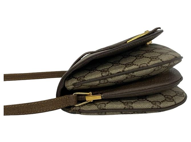 Bolso de hombro de cuero Gucci Vintage GG Pattern Logo Castaño - vista 5