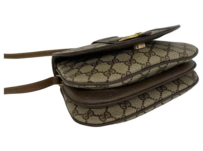 Bolso de hombro de cuero Gucci Vintage GG Pattern Logo Castaño - vista 7