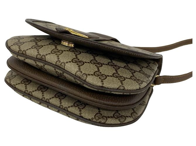 Bolso de hombro de cuero Gucci Vintage GG Pattern Logo Castaño - vista 8
