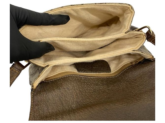 Bolso de hombro de cuero Gucci Vintage GG Pattern Logo Castaño - vista 9